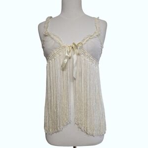 Vintage Ivory Lace Camisole with Fringe - Babydoll Y2K Lingerie Top